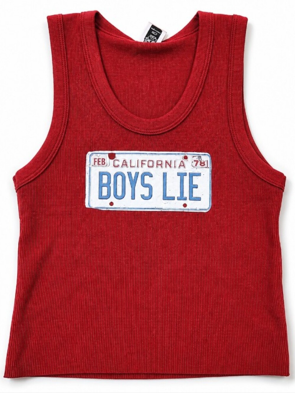 Boys Lie Red Ribbed Tank Top with License Plate Graphic